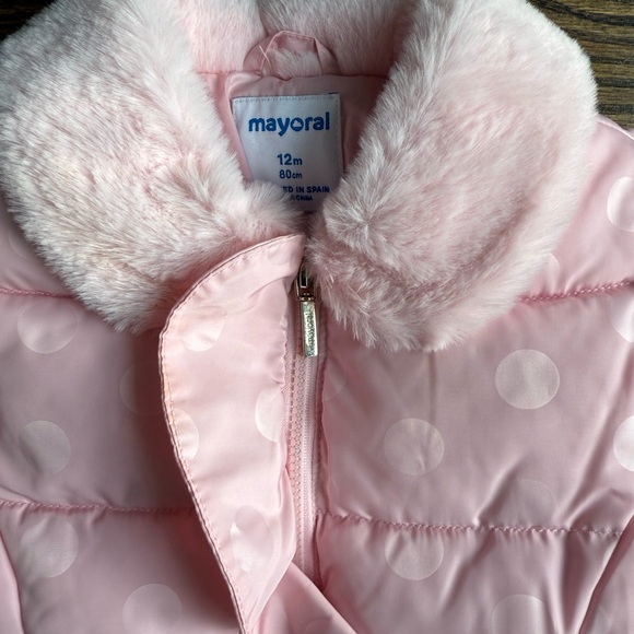 Mayoral Pink Polka Dot Jacket with Faux Fur - Picture 2 of 2